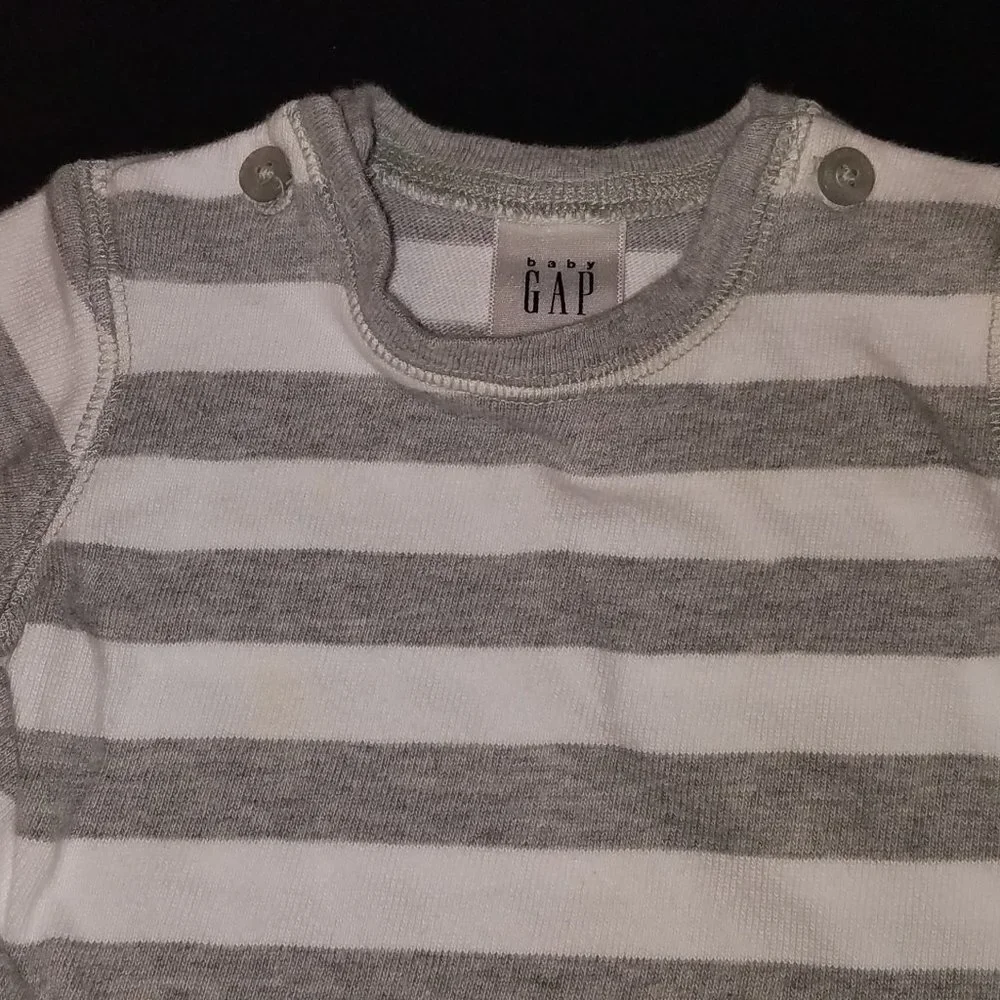 Baby Gap Gray White Striped Shirt Boy Girl Infant 3-6 Months 100% Cotton